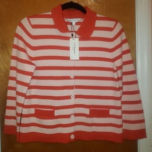 Rare NWT L.K. Bennett red and pink striped cardigan with red collar